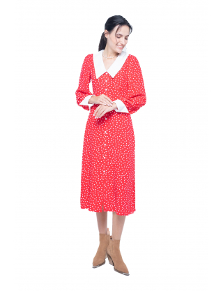 Картинка Сукня міді червона з принтом