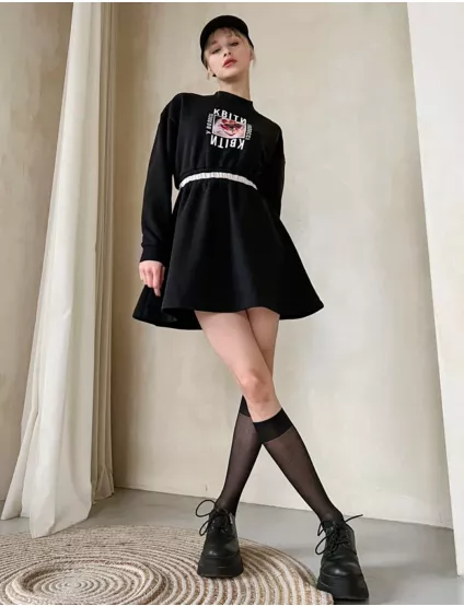 Картинка Сукня міні чорна з принтом