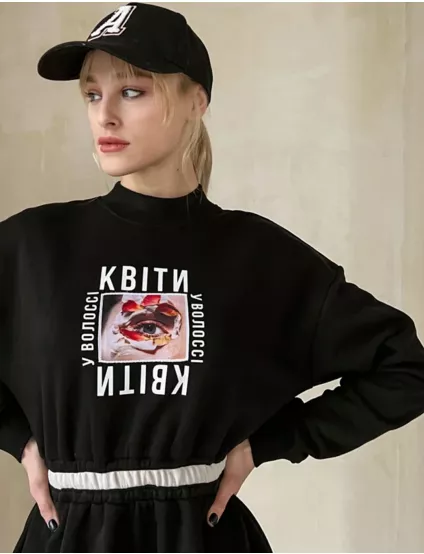 Картинка Сукня міні чорна з принтом