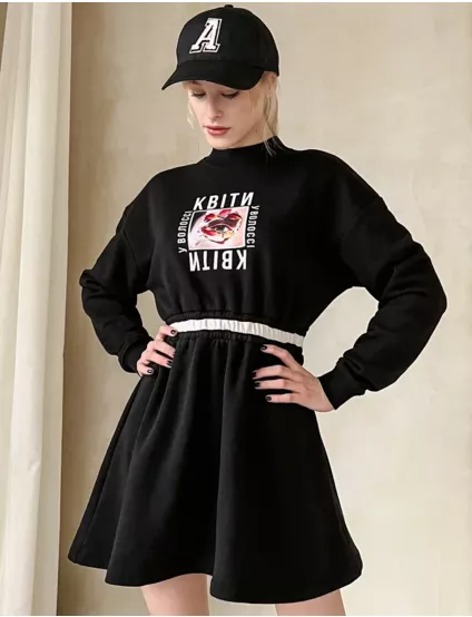 Картинка Сукня міні чорна з принтом