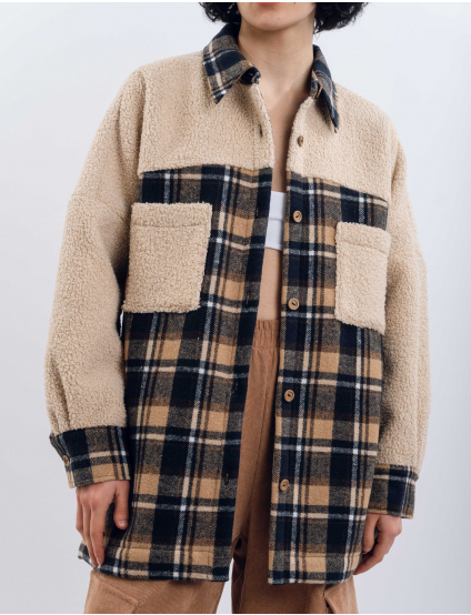 Картинка Сорочка коричнева комбінована в клітинку