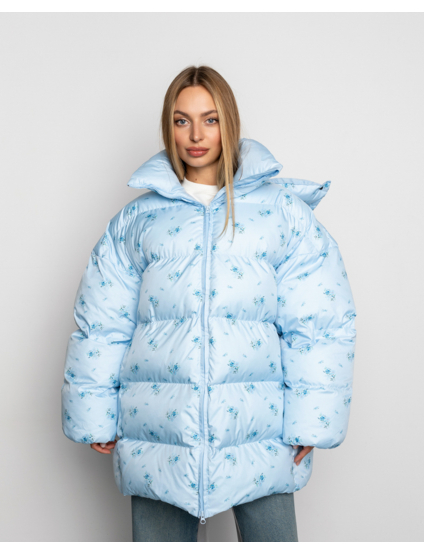 Картинка Пуховик блакитний з квітами