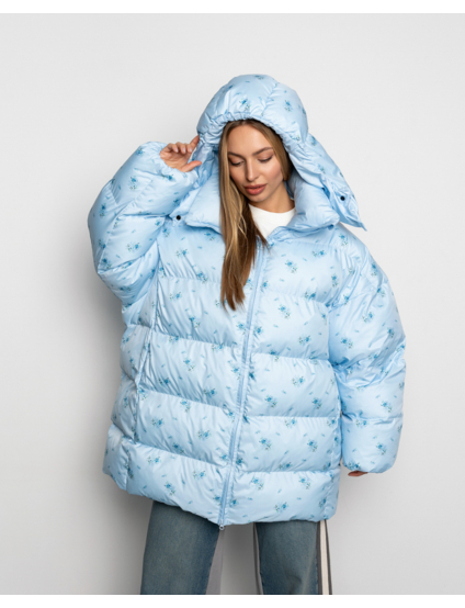Картинка Пуховик блакитний з квітами