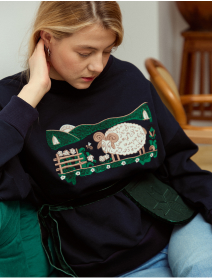 Картинка Світшот темно-синій з принтом