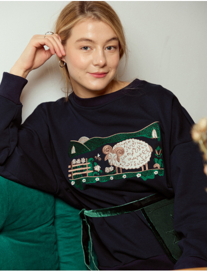 Картинка Світшот темно-синій з принтом