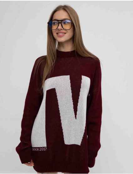 Картинка Светр бордовий з принтом