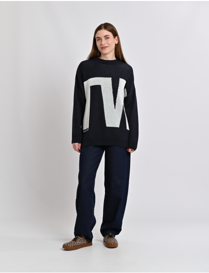 Картинка Светр темно-синій з принтом