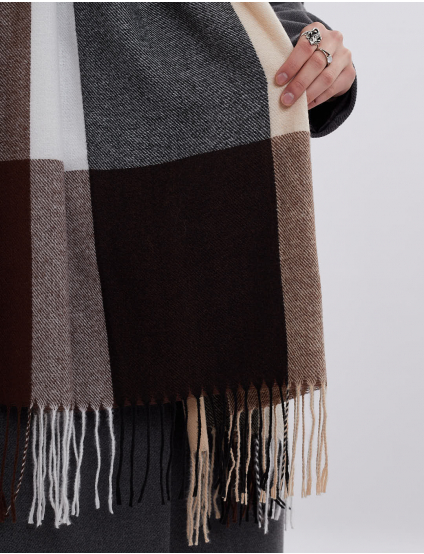 Картинка Шарф коричневочорний картатий