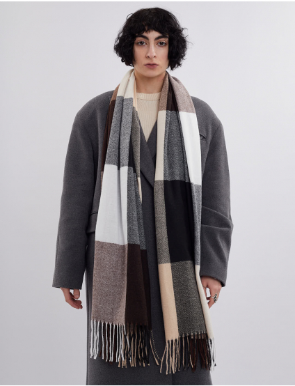 Картинка Шарф коричневочорний картатий