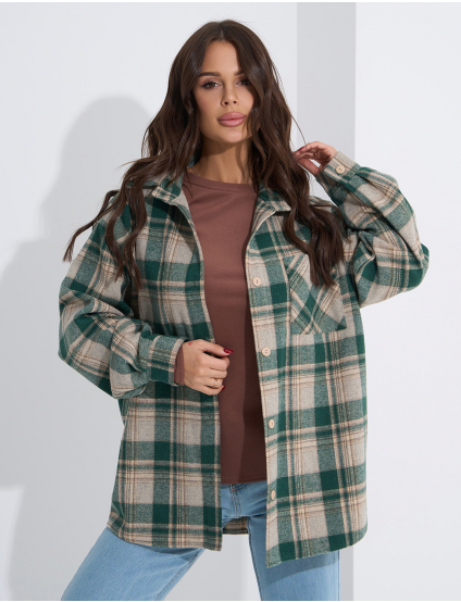 Картинка Сорочка зелено-бежева картата