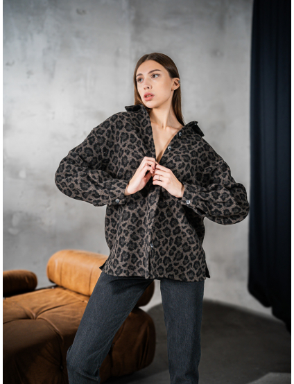 Картинка Тепла жіноча сорочка з леопардовим принтом