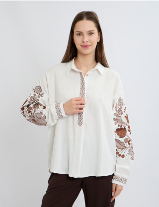 Картинка Вишиванка біла з коричневою вишивкою