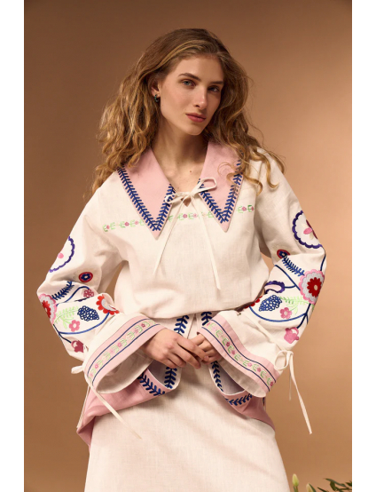 Картинка Вишиванка біла з рожевою вишивкою