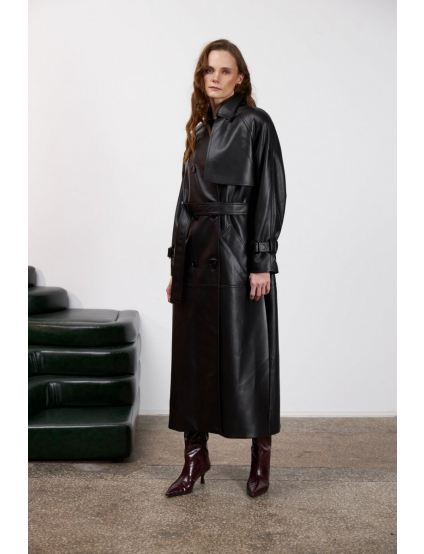 Картинка Тренч максі з чорної екошкіри