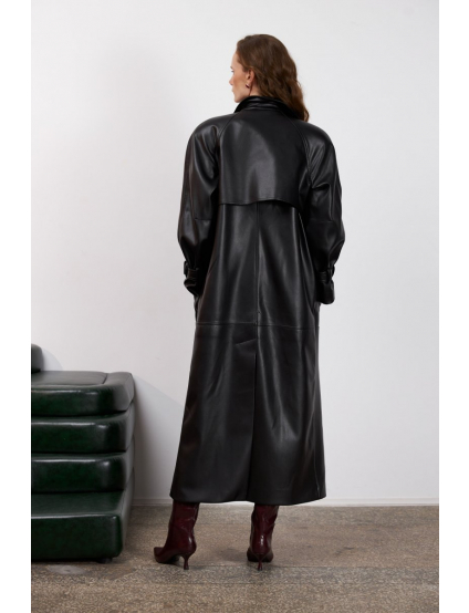 Картинка Тренч максі з чорної екошкіри