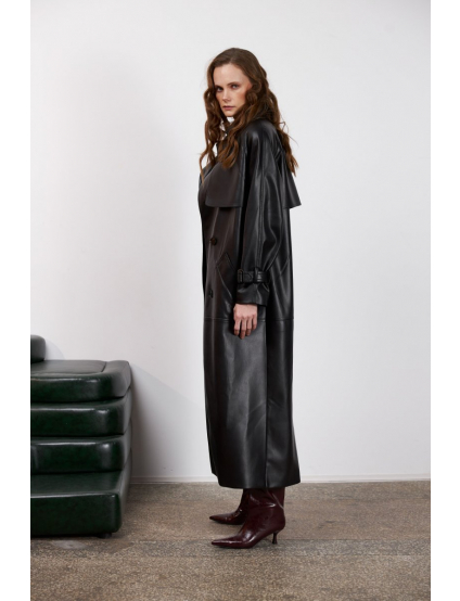 Картинка Тренч максі з чорної екошкіри
