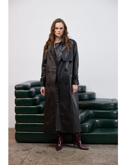 Картинка Тренч максі з чорної екошкіри