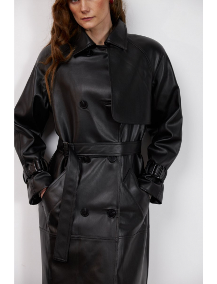 Картинка Тренч максі з чорної екошкіри