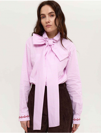 Картинка Сорочка рожево-біла смугаста