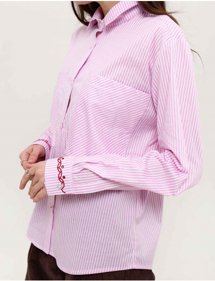 Картинка Сорочка рожево-біла смугаста