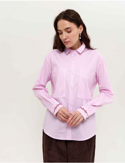 Картинка Сорочка рожево-біла смугаста