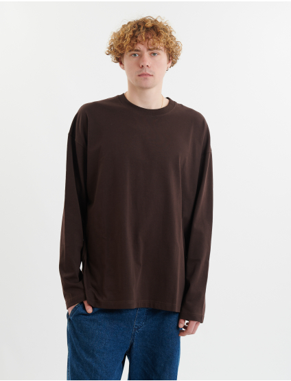 Картинка Лонгслів темно-коричневий з принтом 