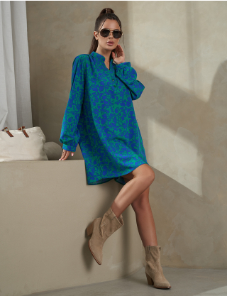 Картинка Сукня міні синя з принтом