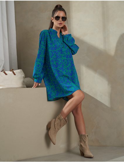 Картинка Сукня міні синя з принтом