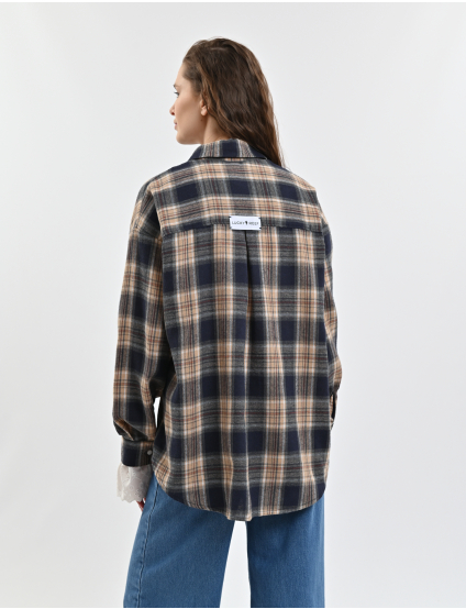 Картинка Сорочка в клітинку бежева з темно-синім