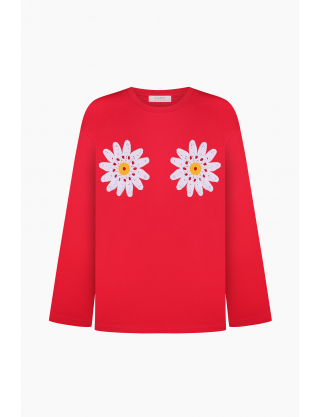 Картинка Лонгслів червоний з декором