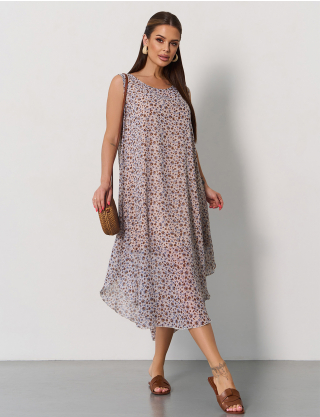 Картинка Сукня міді бежева з принтом 