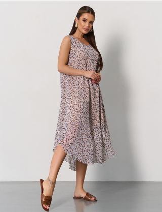 Картинка Сукня міді бежева з принтом 