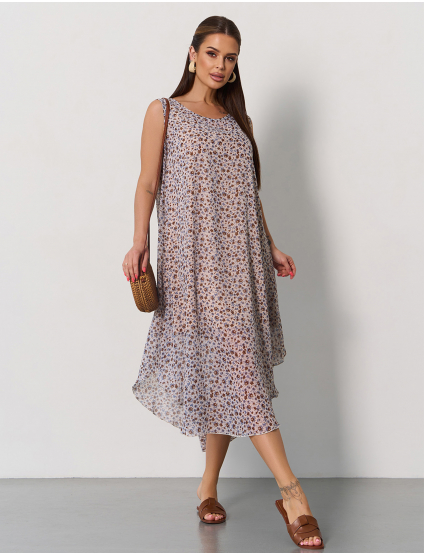 Картинка Сукня міді бежева з принтом 