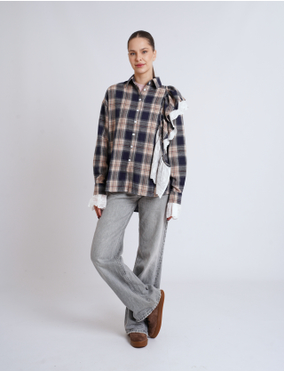 Картинка Сорочка бежево-синя картата