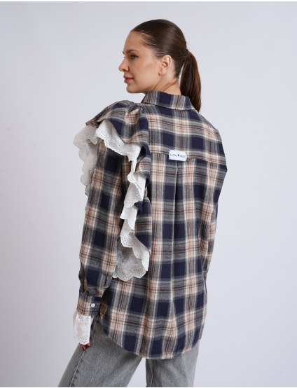 Картинка Сорочка бежево-синя картата