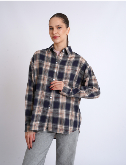 Картинка Сорочка бежево-синя картата