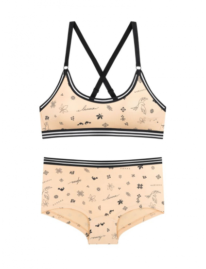 Картинка Комплект білизни бежевий з принтом 
