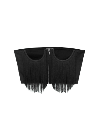 Картинка Корсет чорний з бахромою