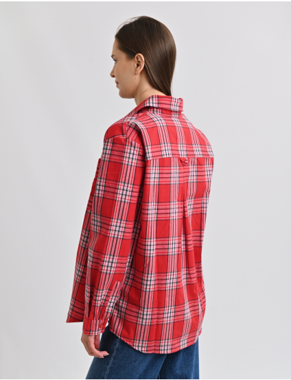 Картинка Сорочка червона в клітинку з накладними кишенями