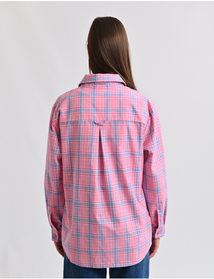 Картинка Сорочка рожева в клітинку з накладними кишенями