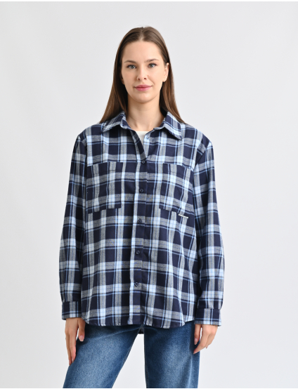 Картинка Сорочка блакитна в клітинку з накладними кишенями