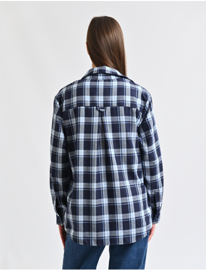 Картинка Сорочка блакитна в клітинку з накладними кишенями