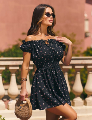 Картинка Сукня міні чорна з принтом 