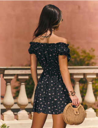 Картинка Сукня міні чорна з принтом 