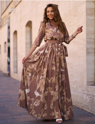 Картинка Сукня максі коричнева з принтом 