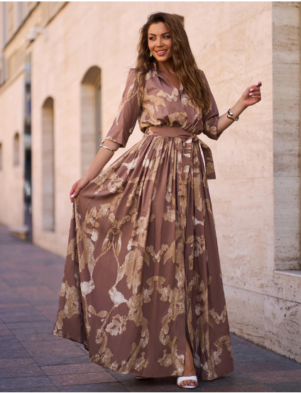 Картинка Сукня максі коричнева з принтом 