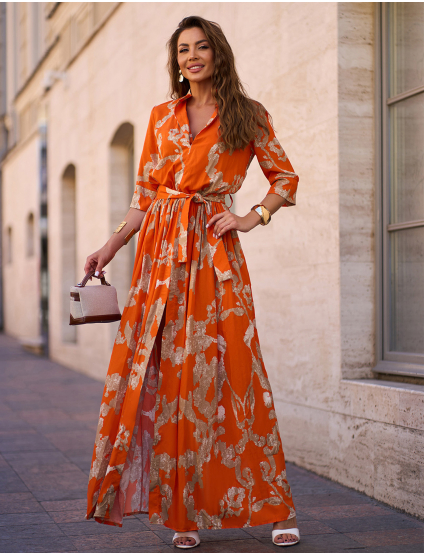 Картинка Сукня максі помаранчева з принтом 