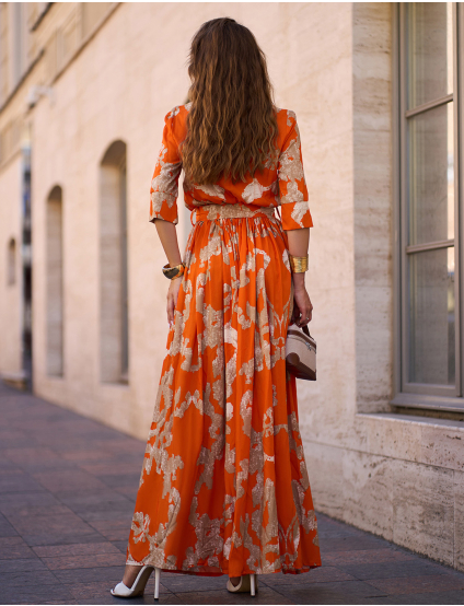 Картинка Сукня максі помаранчева з принтом 