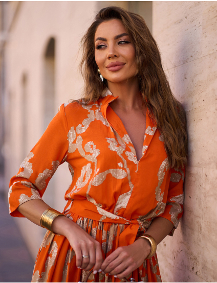 Картинка Сукня максі помаранчева з принтом 