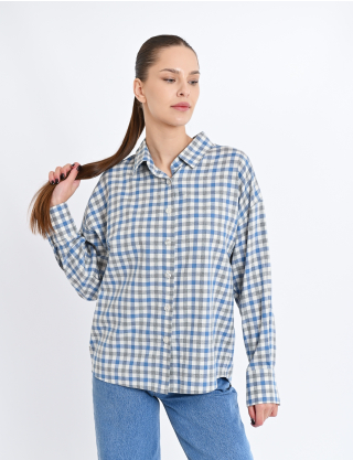 Сорочка в клітинку блакитно-сіра Картинка Сорочка в клітинку блакитно-сіра